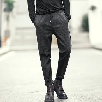 2018 Naujas Metrosexual vyras laisvalaikio plonas gumos juosmens atsitiktinis Europos stiliaus ilgas kelnes pavasarį vyrų vilnonių markės dizaino kelnės