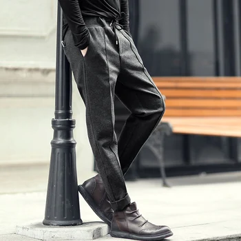 2018 Naujas Metrosexual vyras laisvalaikio plonas gumos juosmens atsitiktinis Europos stiliaus ilgas kelnes pavasarį vyrų vilnonių markės dizaino kelnės