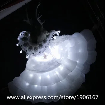 2018 Naujausias Baltos Led lemputės Sexy Lady Kalėdų Dress DS Drabužių Led Šviesos Našumą Cosplay Maskuotis Led Drabužiai