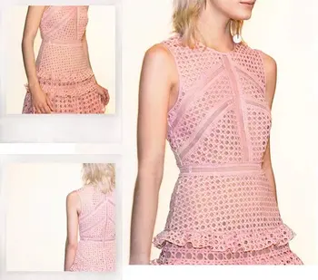 2018 Naujausias Moteris Aukštos klasės Prekės ženklo Dizaineris Nėrinių Rankovių Suknelės Aukštos Kokybės self-portrait kilimo ir tūpimo Tako Lady Pink Mini Trumpą Suknelę
