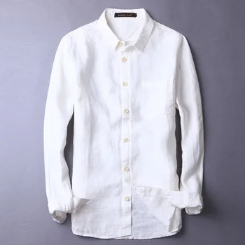 2018 Naujo gryno lino marškiniai vyrams, ilgomis rankovėmis mados vyrų marškinėliai lino pavasario shirt mens prekės ženklo drabužių, marškiniai vyrų chemise