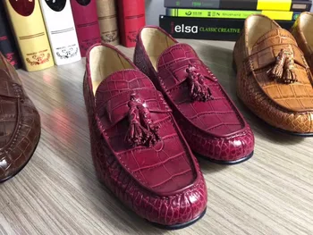 2018 Originali nekilnojamojo originali crocodil oda vyrų batų, aukščiausios kokybės aligatorius odos rankų darbo vyrų batų vyno raudona ruda spalva