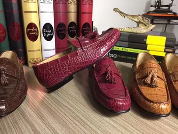 2018 Originali nekilnojamojo originali crocodil oda vyrų batų, aukščiausios kokybės aligatorius odos rankų darbo vyrų batų vyno raudona ruda spalva