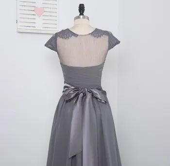 2018 Pigūs Bridesmaid Dresses Pagal 50-line Bžūp Rankovėmis Matyti Per Lankas Pilkos spalvos Šifono Nėrinių Vestuvės Suknelės