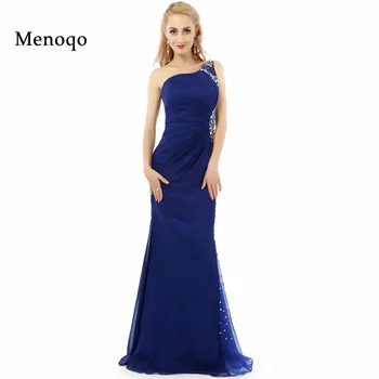 2018 Realios Nuotraukos Ilgai Įrengtas Prom Dresses Naujas Undinė Elegantiškas Zawalcowany Vieną petį vakarinę Suknelę Royal blue vestidos de festa