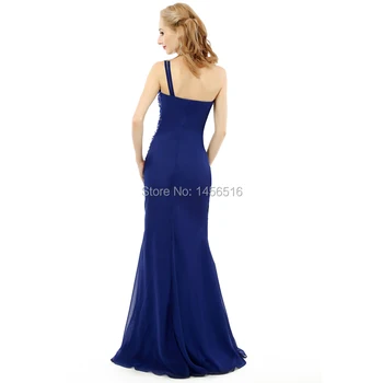 2018 Realios Nuotraukos Ilgai Įrengtas Prom Dresses Naujas Undinė Elegantiškas Zawalcowany Vieną petį vakarinę Suknelę Royal blue vestidos de festa
