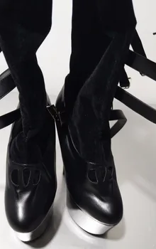 2018 seksualus klub aukštakulnius moterys motociklo batai 17-15cm aukštakulniai batai juodos kelio ilgi batai