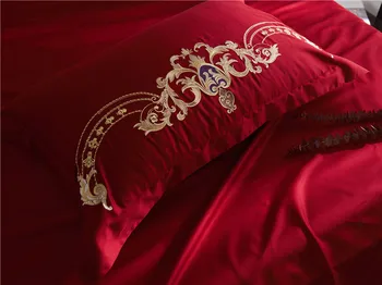 2018 Siuvinėtos Prabangios vestuvių Patalynės Komplektas 60S Egipto Medvilnės 4/7pcs Karalius ir Karalienė Dydžio raudona Lova Nustatyti Antklode Padengti paklode komplektas