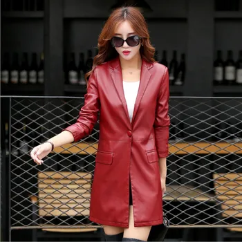 2018 Spring Women Plus Size Leather Jacket Motorcycle PU Jacket Coat Fashion Turn-down Collar Single Button Outer Clothing