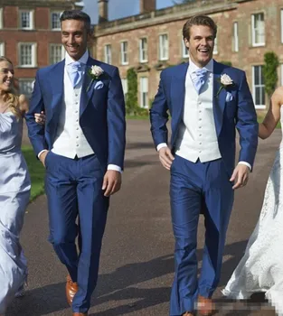 2018 Vakarų Stiliaus Užsakymą Slim Fit Royal Blue Vyrų Kostiumai Įveikti Vyrų Groomsman Vestuvių /Vakarienę Tuxedos (Striukė+Kelnės+Liemenė+Kaklaraištis)