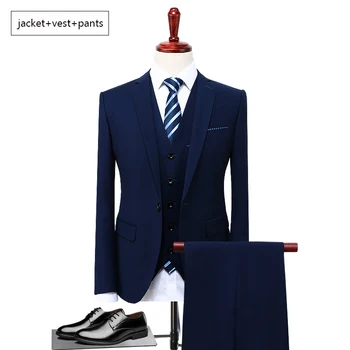 2018 Vyrų Mėlyna Verslo Kostiumas Plius Dydis S-5XL Mados Prekės ženklo Oficialaus Prom Mens Vestuvių Smokingas Kostiumas
