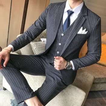 2018 Vėliau kaip Kailis Ziajać Dizainas pagal Užsakymą Pagaminti Vilnos Mėlyna Eglute Retro Stiliaus džentelmenas Vyrų Vestuvių Kostiumai Pritaikyti Švarkas