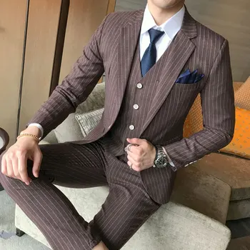 2018 Vėliau kaip Kailis Ziajać Dizainas pagal Užsakymą Pagaminti Vilnos Mėlyna Eglute Retro Stiliaus džentelmenas Vyrų Vestuvių Kostiumai Pritaikyti Švarkas