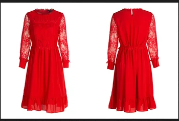 2018Fashion Ponios pavasario šifono suknelė plius dydis nėrinių kratinys suspaudė juosmens elegantiška suknelė atsitiktinis vestidos tunikas S-5XL XXXXXL