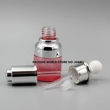 20ml rožinės spalvos stiklo butelis su sidabro peties ir sidabro apykaklės lemputė užkratas serumo/aliejus/esmė/skysta buteliuko lašintuvu