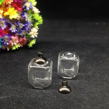 20pcs 15mm aišku, dėžutė kvadratų Stiklo Burbulas, pasaulyje uždenkite dangtelį nustatyti prekių amatų stiklo buteliukas pakabukas 