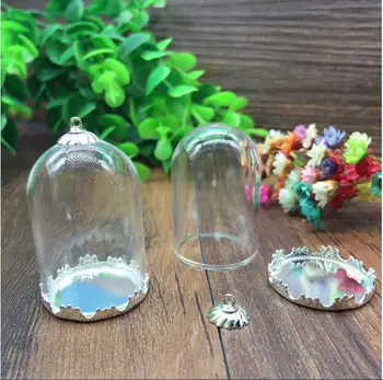 20sets/lot 38*25mm vamzdis stiklo pasaulyje sidabro spalvos karūna bazė su 8mm bžūp stiklo buteliukas pakabukas mados stiklo pakabukas stiklo kupolas