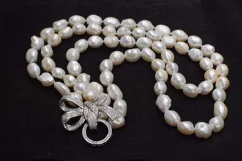 2rows gėlavandenių perlų balta baroko 9-13mm karoliai 22-24inch FPPJ didmeninė karoliukai pobūdis