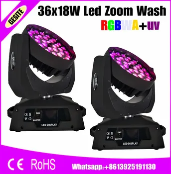 2vnt/daug led zoom 36x18w su RGBWAUV dmx 512 19 kanalų dj disco ZOOM skalbimo lyra šviesos