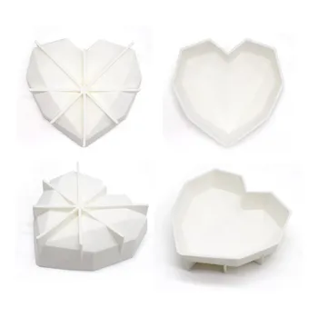 2VNT Deimantų Širdies + TRIANGULIACIJOS Putėsiai Silikono formos Tortas Pelėsių Ledus, Saldainius 3D Torto formos Pan Bakeware