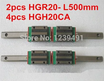 2vnt HIWIN linijinės vadovas HGR20 -L500mm su 4pcs linijinis vežimo HGH20CA CNC dalys