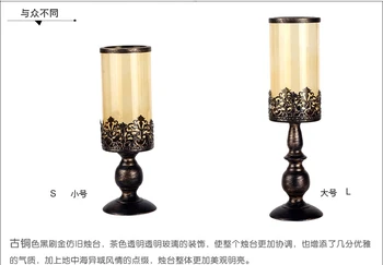 2VNT/komplektas geležies metalo žvakių laikiklis su stiklo dangtis ramstis žvakė stovi už namo atostogų apdailos aukso + juoda 2090