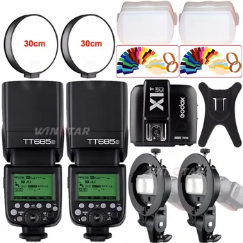 2x Godox TT685C 2.4G HSS TTL 1/8000s Camera Speedlite Flash + X1T-C Transmitter Trigger for Canon + Bowens S-Type Bracket +Gift