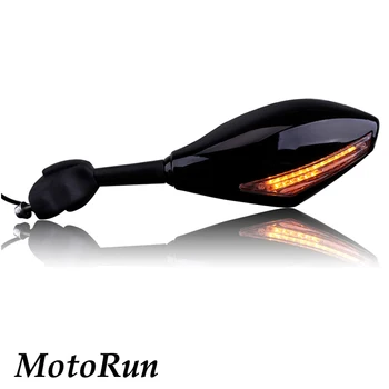 2x juoda Motociklo galinio vaizdo Veidrodžiai/ Šoniniai Veidrodžiai su LED posūkio signalai, už Yamaha/ Honda/ Kawasaki/ Suzuki/ Triumfą ir t. t.