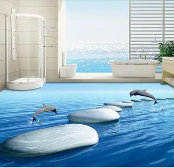 3 d pvc grindų užsakymą 3d vonios grindys 3 d povandeninį pasaulį, žvirgždas delfinai atsisiųsti 3d sienų sienų tapetai