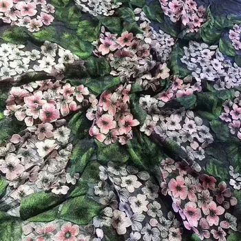 3 kieme Viršuje Prabangos 3d rankų darbo deimantų viduryje gėlių Nėrinių prancūzų nėriniai laido nėrinių sienų tiulio audinio su 3D Gėlių lapų