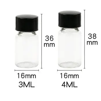 3 ML 4ml Mini stiklo Buteliukai stiklo mėginio buteliai Skaidraus Stiklo Buteliukas Su Juodu Užsukamu