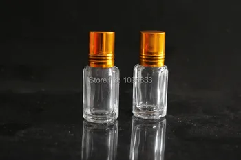 3 ML 6ML Aštuoniakampis Stiklo Buteliukas su Aukso Dangtelis, Aroma Roll Butelis, Kvepalai Ritininiai Butelių, eterinio Aliejaus Pakuotės, 50pcs/Daug