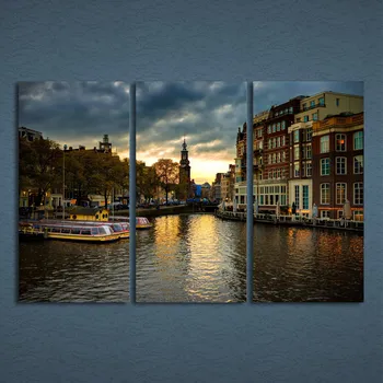 3 Plokštės Drobė Art Amsterdam House Kanalas Namų Dekoro Sienos Meno Tapybos Drobė Spausdina Nuotraukas Kambarį Plakatas Neįrėminti