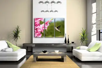 3 Skydelis Sienos Meno Violetinė Hummingbird Sklandė Gladiolus Pink Gėlių Tapyba Nuotraukas, Spausdinimas Ant Drobės Gyvūnų Nuotraukos