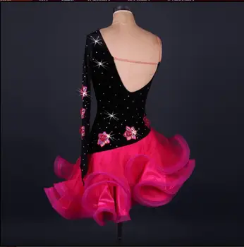 3 spalvų, Kokybės deimantų Siuvinėjimo lotynų šokių konkurencijos suknelė aksominė kalnų krištolas samba/tango kostiumai