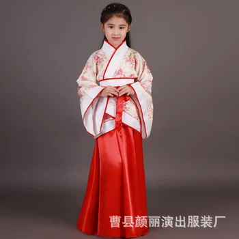 3 VNT mergina Kinijos Liaudies Kostiumas Kinijos Ilgas Chalatas, Kinijos Hanfu Drabužių Vaiko Ming Veiklos Kostiumas