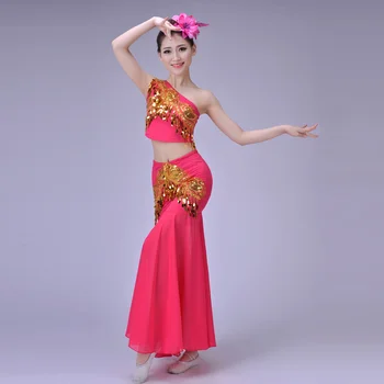 3 VNT Moterų Šokių Suknelė Kinijos Liaudies Šokių Kostiumas Moteris Povas Šokio Kostiumai, Nacionaliniu mastu Slidinėti Šokėja Dėvėti 16