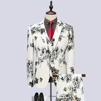 3 vnt./rinkiniai 2018 nauji vyriški trijų dalių kostiumai , MYAZHOU Mados gėlių dekoracija Anglija stiliaus vyriški plius dydis vestuvių suknelė