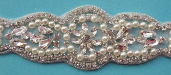 (30 VNT.) Kristalų puošnios nuotakos kalnų krištolas pearl aplikacijos geležies vestuvių suknelė varčios WDD0249