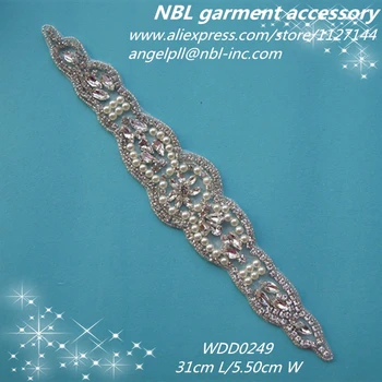 (30 VNT.) Kristalų puošnios nuotakos kalnų krištolas pearl aplikacijos geležies vestuvių suknelė varčios WDD0249