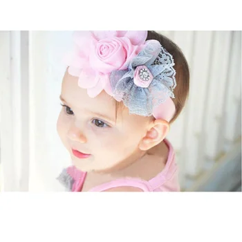 300pcs/daug 2017 New Baby Girl Hairband Naujagimių galvos Apdangalai Nėrinių Gėlių Vaikai, Plaukų Aksesuarų, Spalvinga Gėlių Vaikai, Plaukų Clips