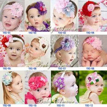 300pcs/daug 2017 New Baby Girl Hairband Naujagimių galvos Apdangalai Nėrinių Gėlių Vaikai, Plaukų Aksesuarų, Spalvinga Gėlių Vaikai, Plaukų Clips
