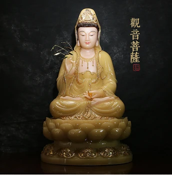 30cm DIDELĖ - aukštos kokybės namų VIRŠAUS efektyvių Talismanas Talismanas Guanyin Buda Topazas jade gilding drožyba, Skulptūra, statula