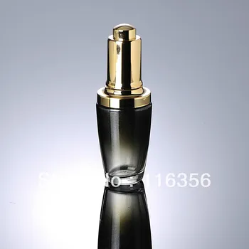 30ML juodos spalvos stiklo butelis su spauda užkratas su aukso bžūp Kosmetikos Pakuotės