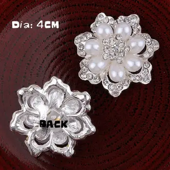 30pcs 40mm Flatback Gėlių kalnų krištolas Mygtuką Metalo Pearl Mygtuką Vestuvių Embellishment Plaukų Lankas 