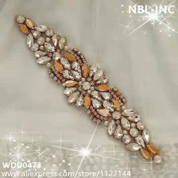 (30PCS)Didmeninės rankų zawalcowany siuvimo nuotakos rose gold crystal kalnų krištolas aplikacijos geležies vestuvinių suknelių varčios diržo WDD0473