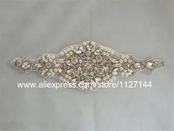 (30PCS)Didmeninės rankų zawalcowany siuvimo sidabro krištolas kalnų krištolas pearl aplikacijos geležies vestuvinių suknelių WDD0653