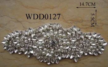 (30pcs) Didmeninės vestuvių zawalcowany siuvimo sidabro krištolas kalnų krištolas pearl aplikacijos geležies vestuvinių suknelių headbadn WDD0127