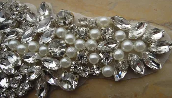 (30pcs) Didmeninės vestuvių zawalcowany siuvimo sidabro krištolas kalnų krištolas pearl aplikacijos geležies vestuvinių suknelių headbadn WDD0127