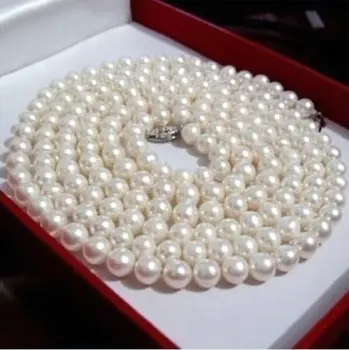 36 colių 8-9mm AAA puikus Akoya balta balta perlų vėrinį